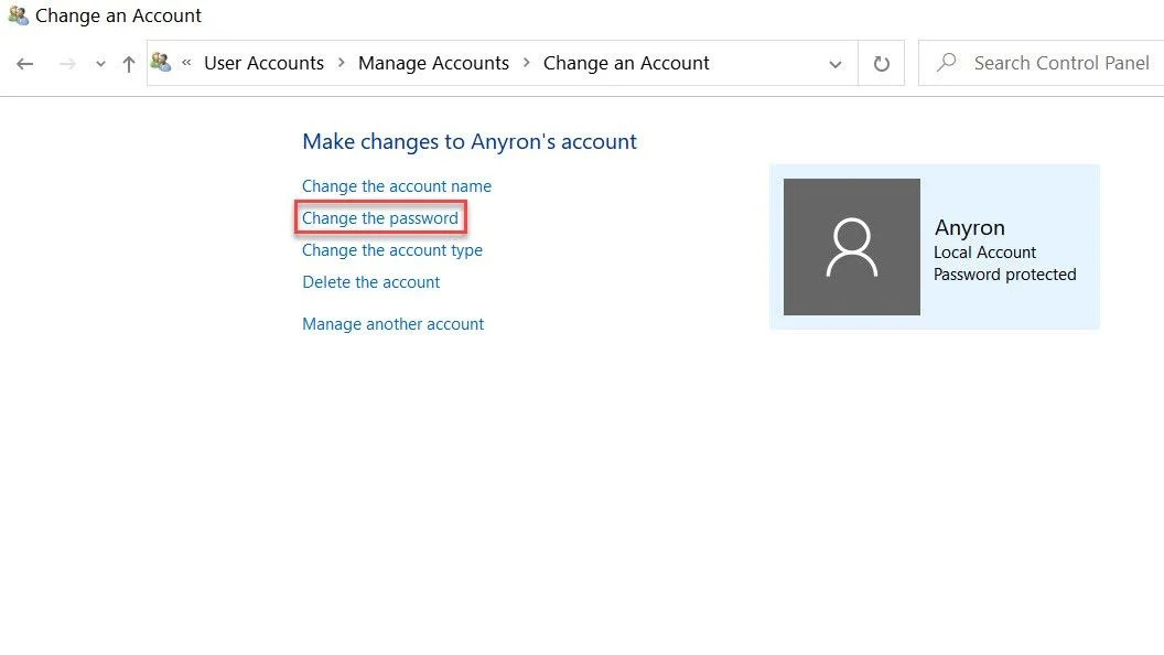 How to change another user's password on Windows 10