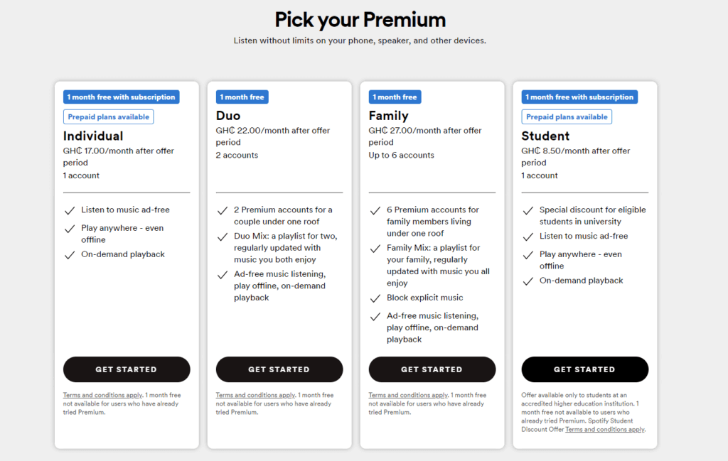 Spotify Prices, Plans And Offers In Ghana