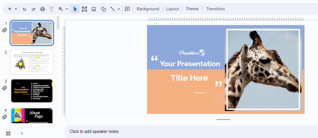 Best Safari Themes for Google Slides - Giraffe