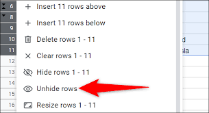 How to Unhide Rows in Google Sheets