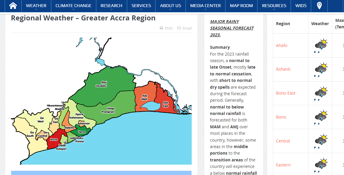 How to check the weather conditions online in Ghana using the GMet website