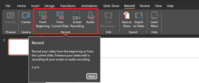 How to Record Your Computer Screen with Microsoft PowerPoint - Recording options
