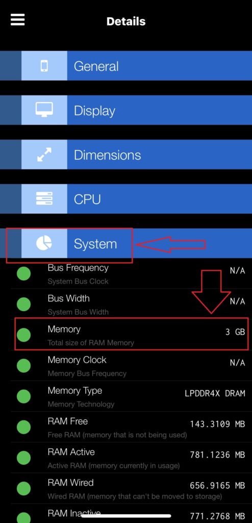 How to Check Your iPhone RAM - Dashboard - System information